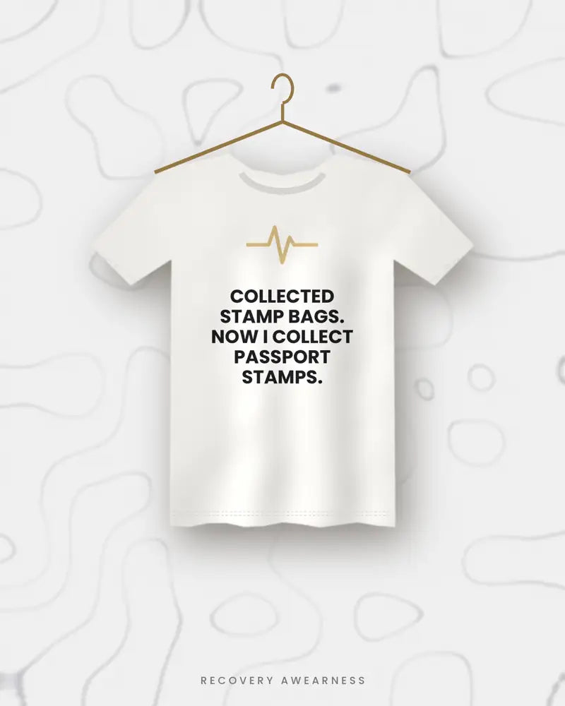 Collected Stamp Bags. Now I Collect Passport Stamps. — white tee