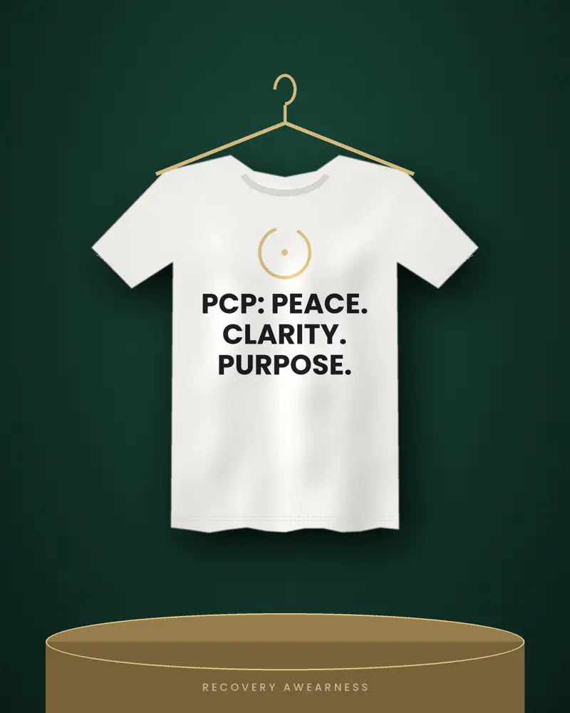 PCP: Peace. Clarity. Purpose. — white tee