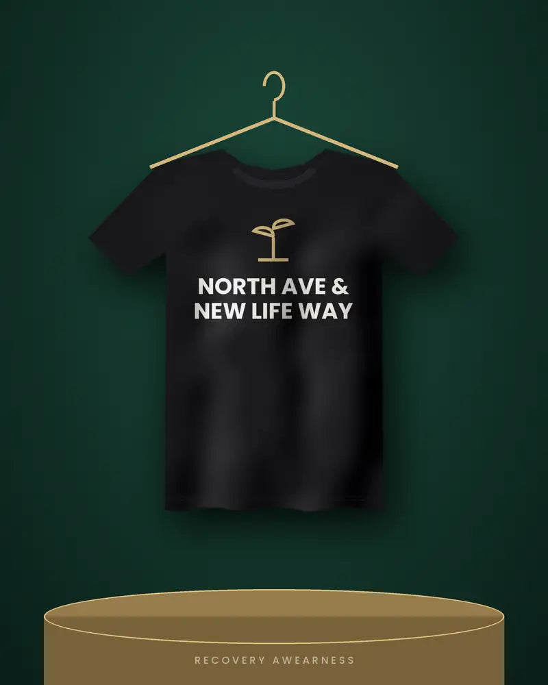 North Ave & New Life Way — black tee