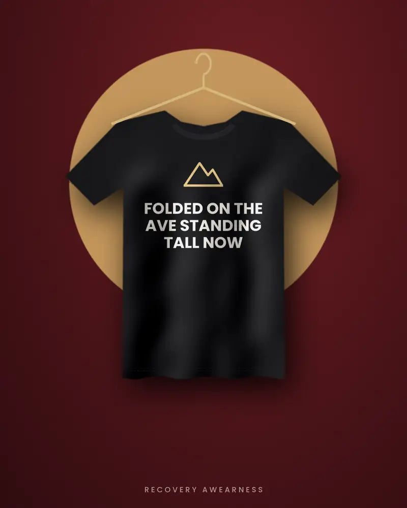 Folded On The Ave Standing Tall Now — black tee