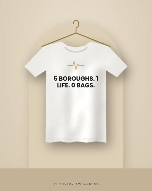 5 Boroughs. 1 Life. 0 Bags. — white tee