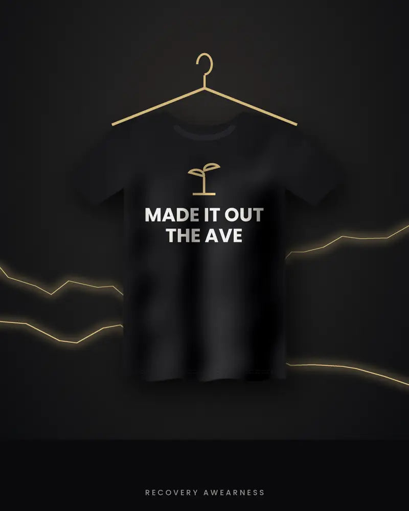 Made It Out The Ave — black tee