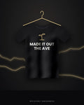 Made It Out The Ave — black tee