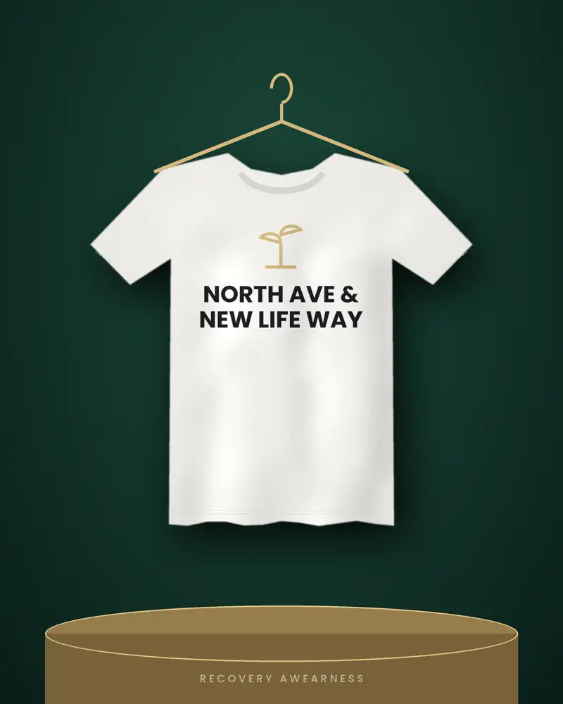 North Ave & New Life Way — white tee