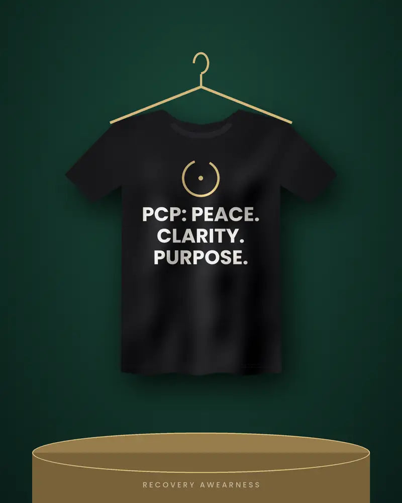 PCP: Peace. Clarity. Purpose. — black tee