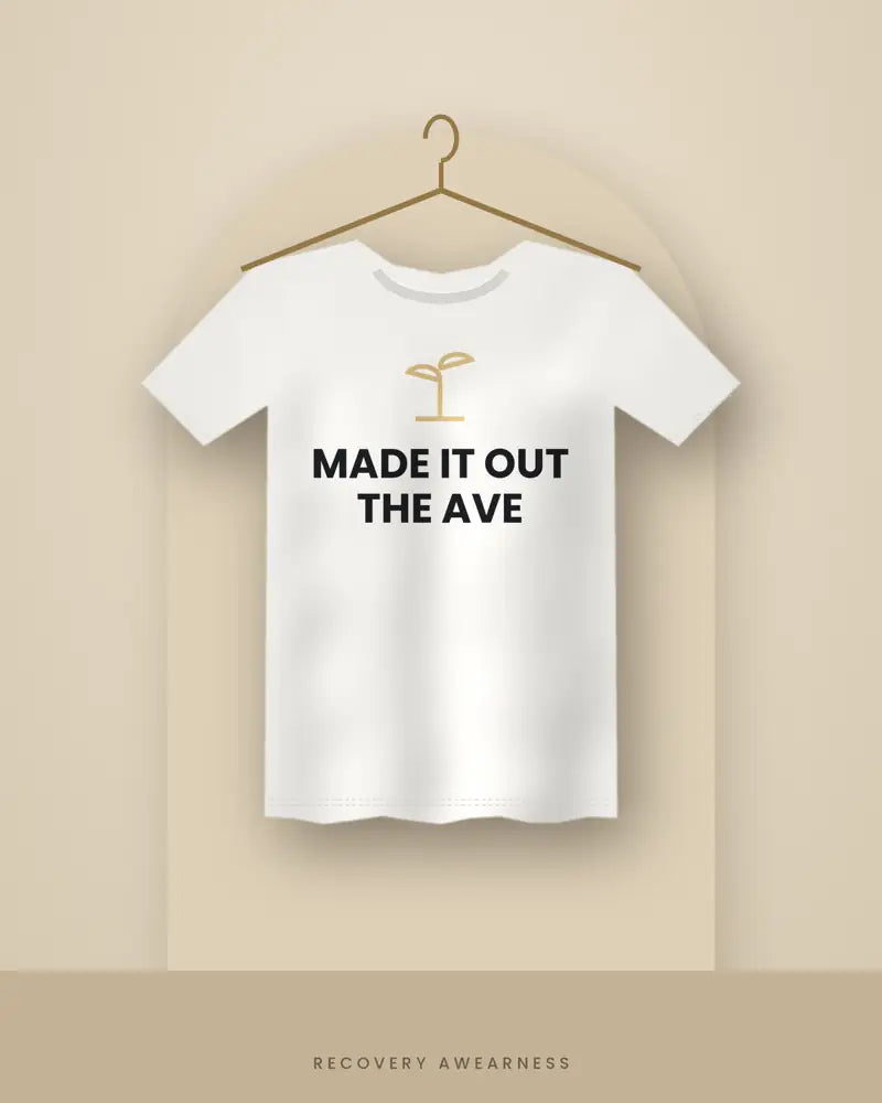 Made It Out The Ave — white tee