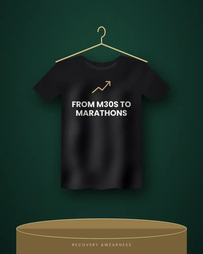 From M30s To Marathons — black tee
