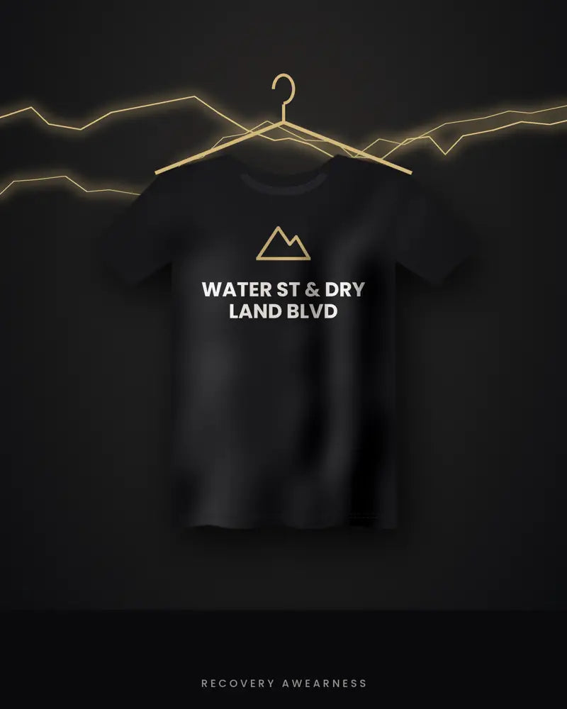 Water St & Dry Land Blvd — black tee