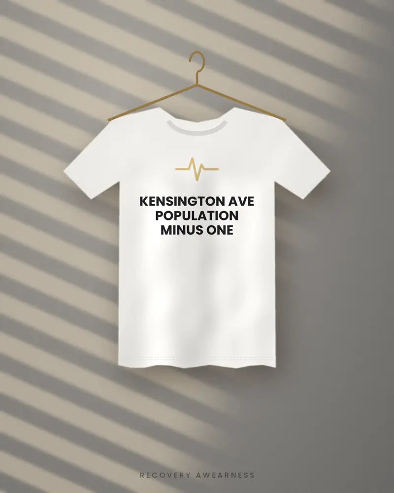 Kensington Ave Population Minus One — white tee