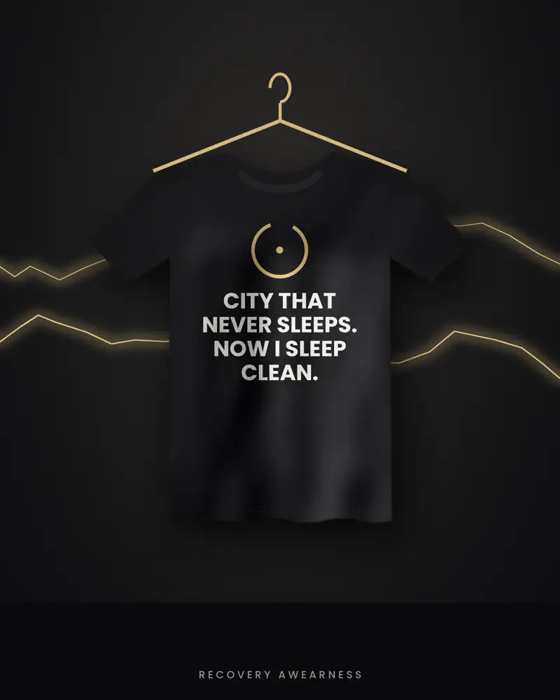 City That Never Sleeps. Now I Sleep Clean. — black tee