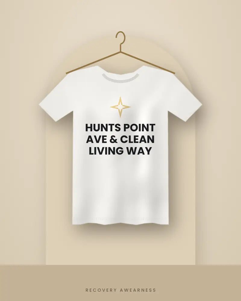 Hunts Point Ave & Clean Living Way — white tee