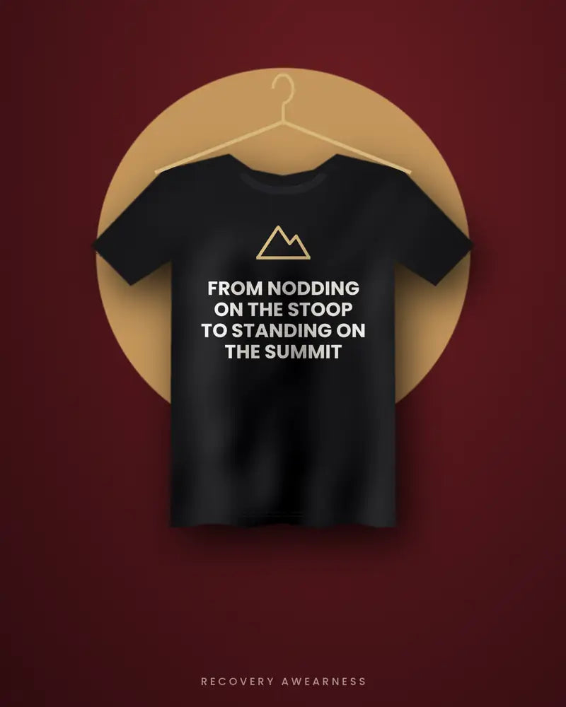 From Nodding On The Stoop To Standing On The Summit — black tee