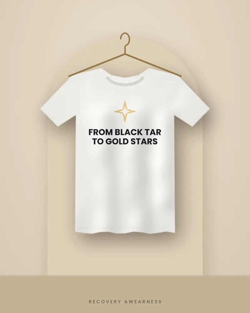 From Black Tar To Gold Stars — white tee